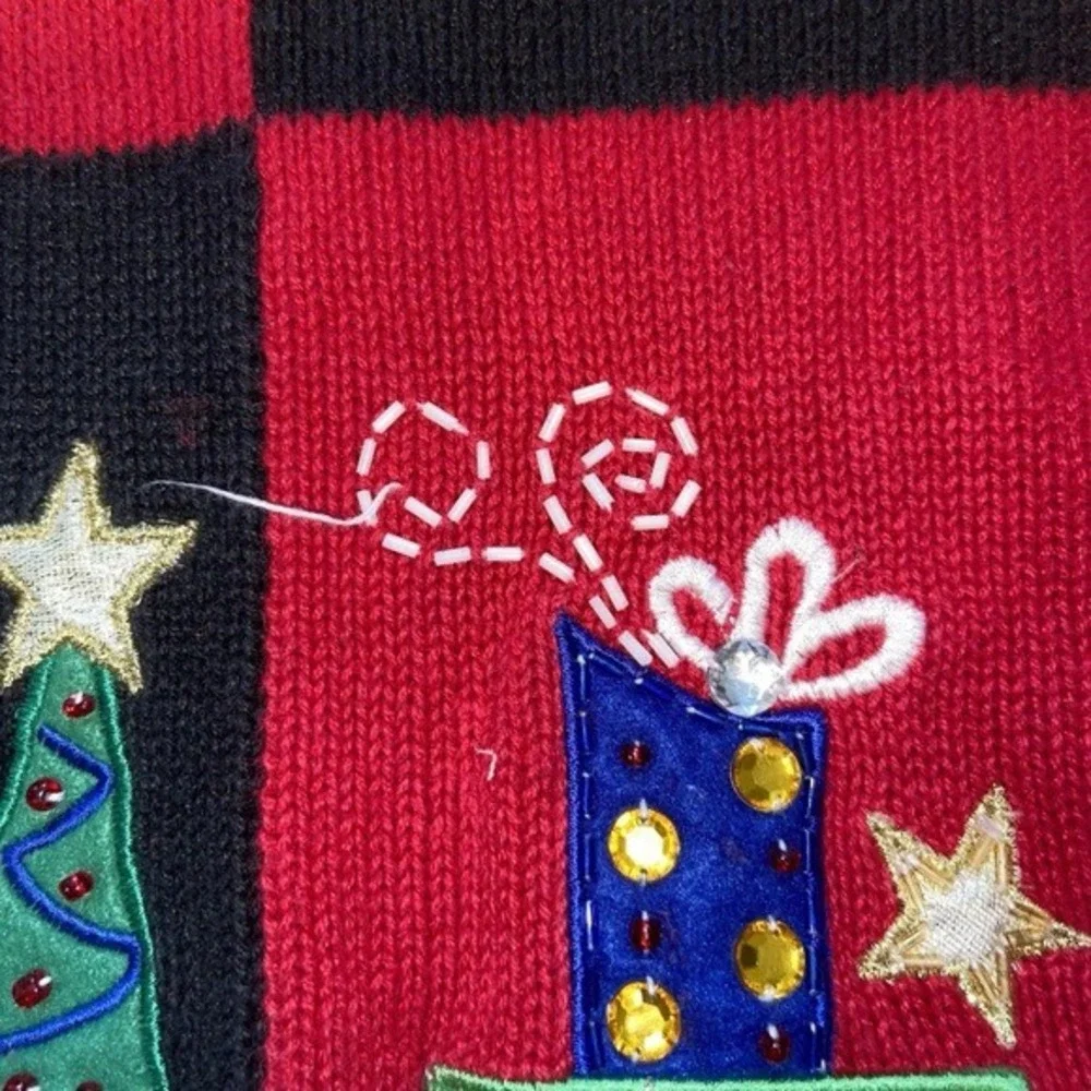 Tiara International Ugly Christmas Sweater Womens Small Zip Cardigan Applique‎